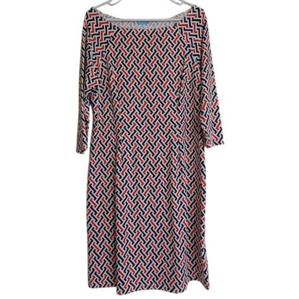 J.McLaughlin Dress Medium Colorful Catalina Cloth Pullover Preppy Blue Work